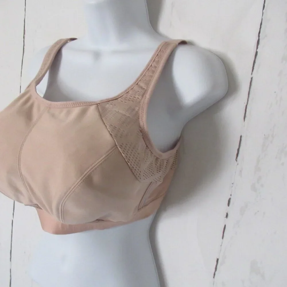 Glamorise Sport Bra 38DD Beige Tan Full Figure Mesh Sports Running Wireless 1068